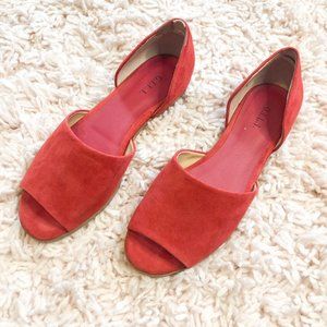 G.I.L.I. Red Open Toe Faux Suede Flat Sandals